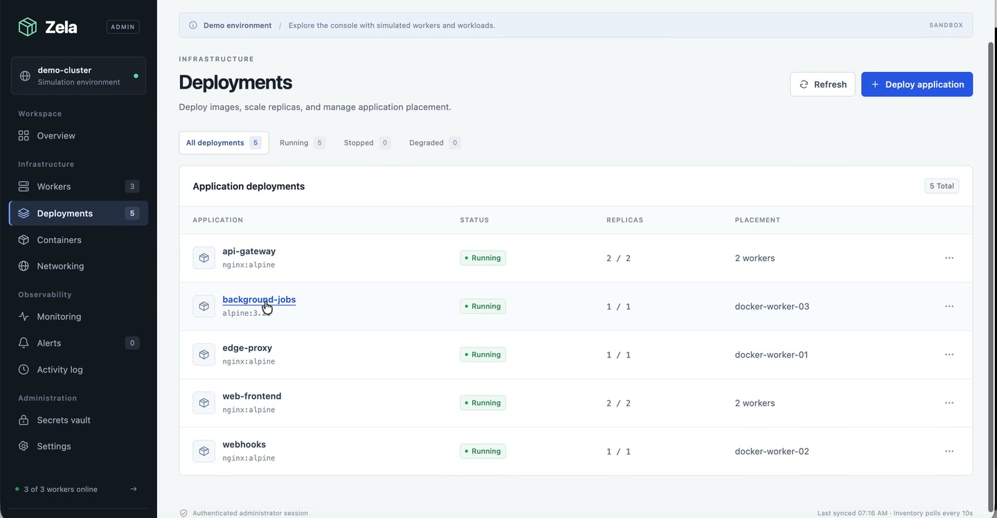 Zela demo application deployments